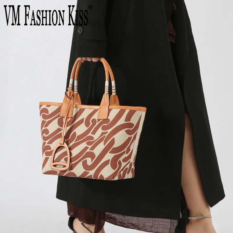 Painted Tote New Canvas Shopping Ladies Handbag Trend Top Handle Bag For Women Geometric Printed