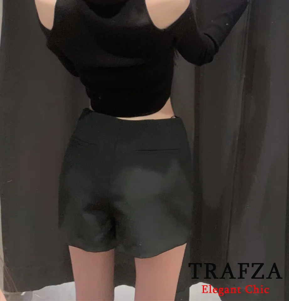 TRAFZA Women Skort High Waist Skirt Pants Brown Asymmetric Shorts Spring Summer Fashion Casual Pink White 250514