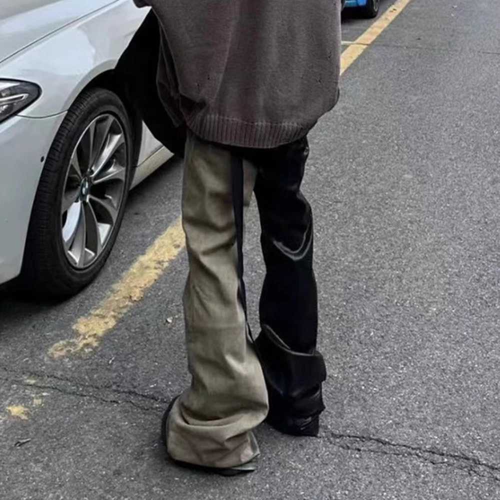 RO Style Ribbons Patchwork Gradient Stacked Wax Pants Unisex Straight Strtwear Baggy Y2K Flare Jeans Oversized Loose Cargos X250514