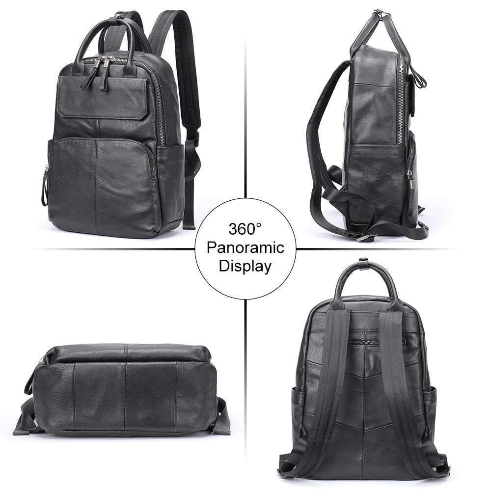 WESTAL Men's Leather Schoolbag Large Capacity Leisure Business Travel Computer Bag Simple Backpack For Men