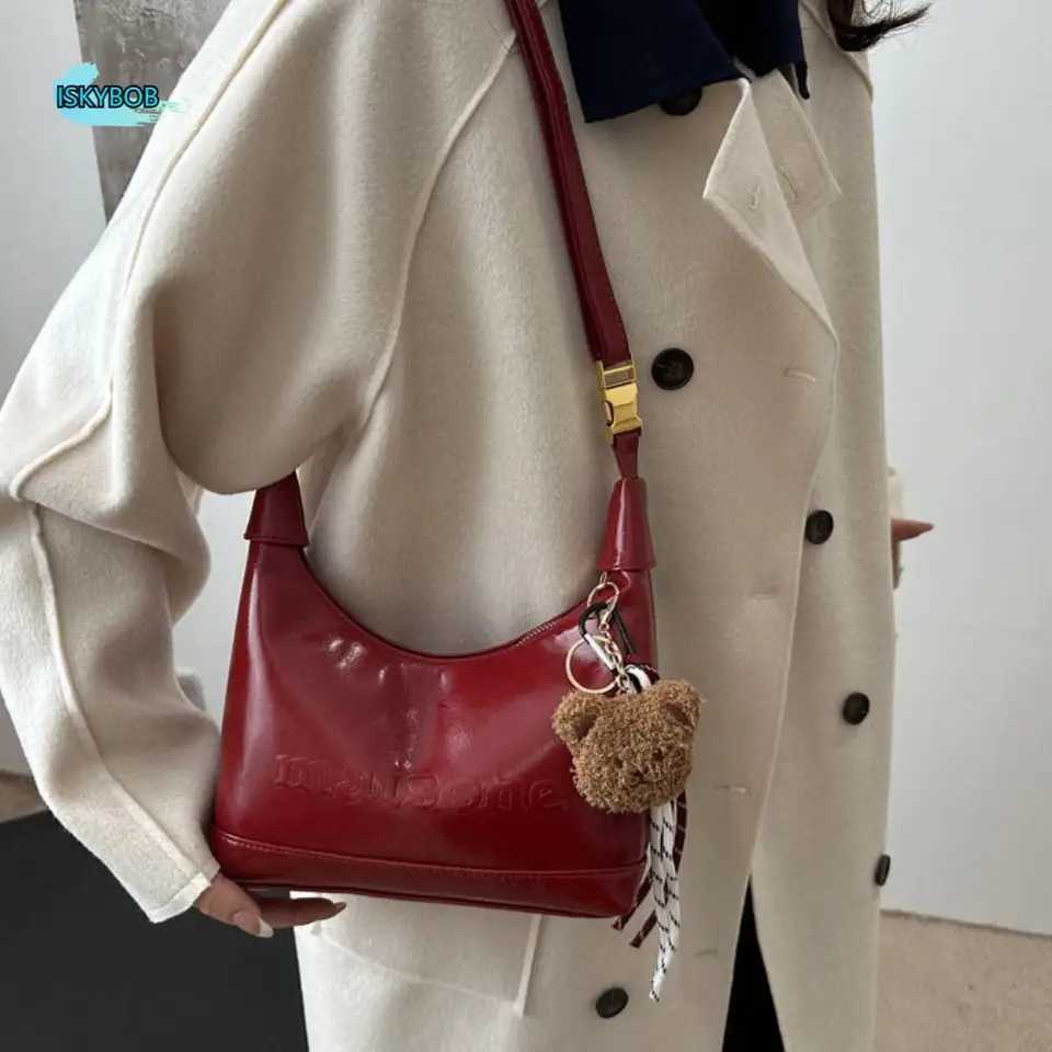 Zipper Bost Crossbody Bag Korean Style Solid Color PU Leather Shoder Bag with Pendant Dumpling Bag Wens Handbag Lady Z250514