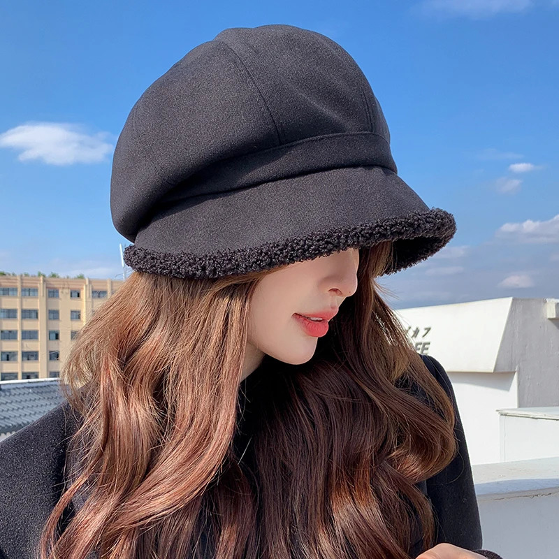 Beret Hat Women Winter Octagonal Hats For Women Retro Solid Color Velvet sboy Cap Female Keep Warm Gorro Bucket Hat 250514