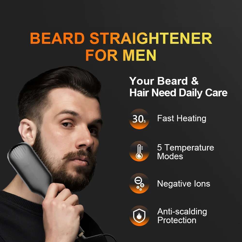 Professional Fast Heating Anti-Scald Auto Shut Off Beard Straightening Comb Men Hair Styling Straighten Brush For Women
