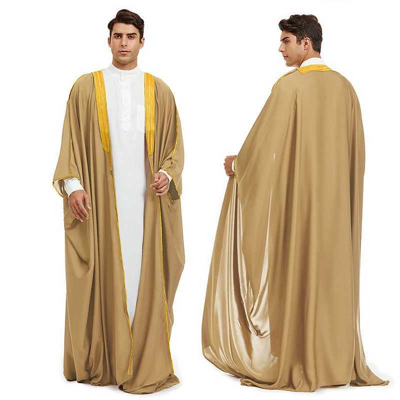 Bisht Arabic Cloak Islamic Muslim Dubai Men Bisht Abaya Eid Arab Thobe Saudi Men Robe X250514