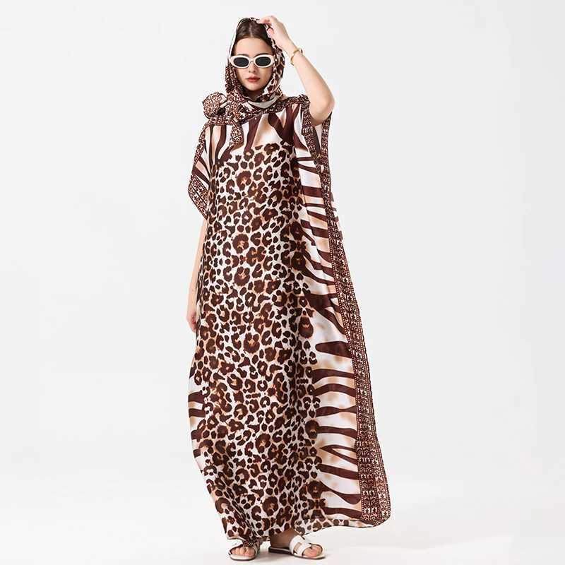 Summer Bohemian Women Maxi Dress Leapord Print Beach Woman Silk Dress Oversize African Women Clothing Dubai Dashiki Abaya X250514