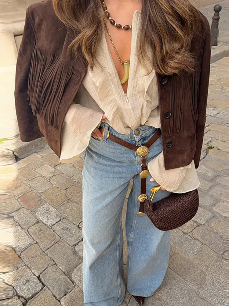 Chic Ruffle Chiffon Top Women Fashion Matching O-neck Flare Sleeves Zippers Tops Female 2025 Spring Summer Casual Lady Shirts 250513