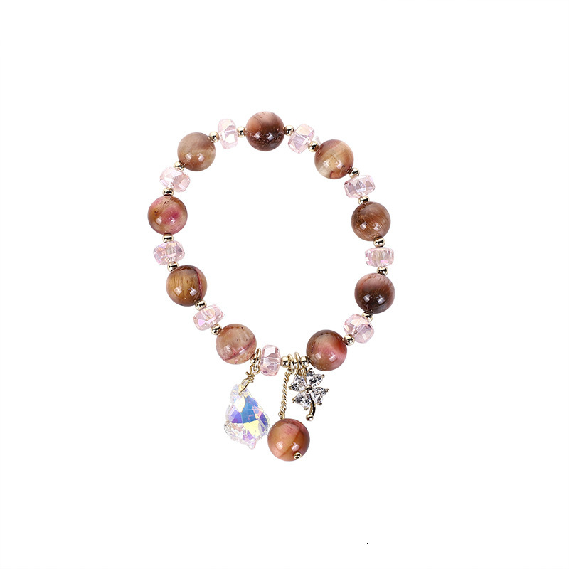 Minimalist Wood Grain Tiger Eye Stone Women's Beaded Handmade Fashion Crystal Decorative Elastic Bracelet Single Layer Adjustable
