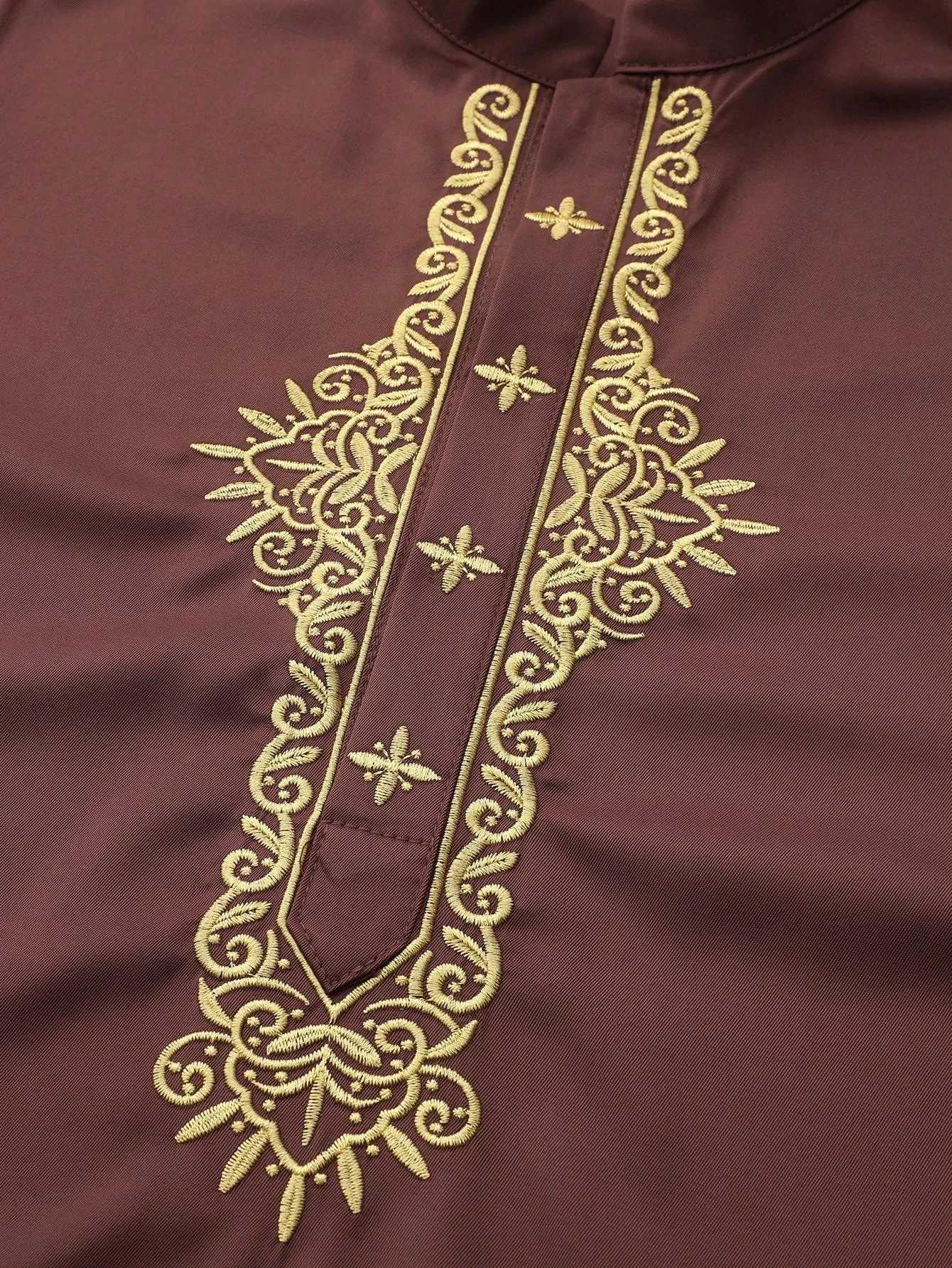 Mens casual ethnic style long sleeve stitching embroidery Islamic Muslim mens long sleeve standing collar Muslim Arab robe X250514