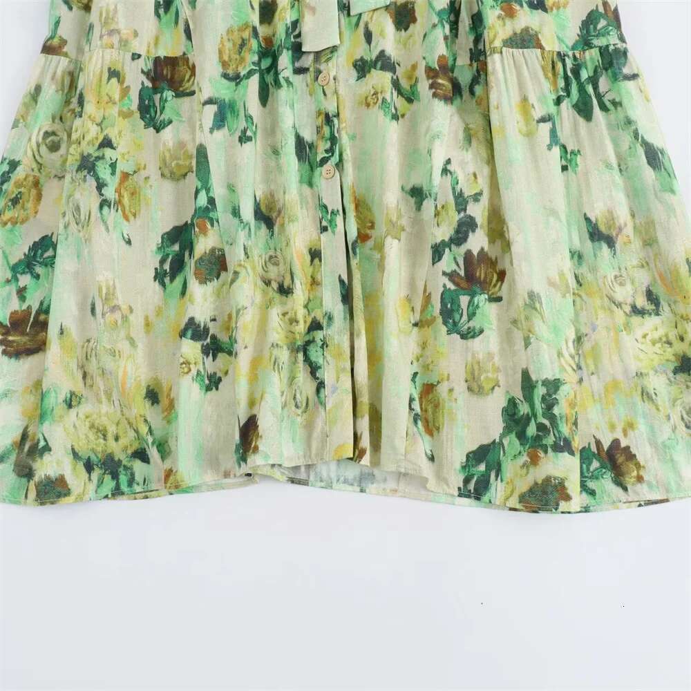 Zach Ailsa Summer New Women's Style Slim Fit Round Neck Long sleeved Bow with Belt and Button Printed Midi Dress