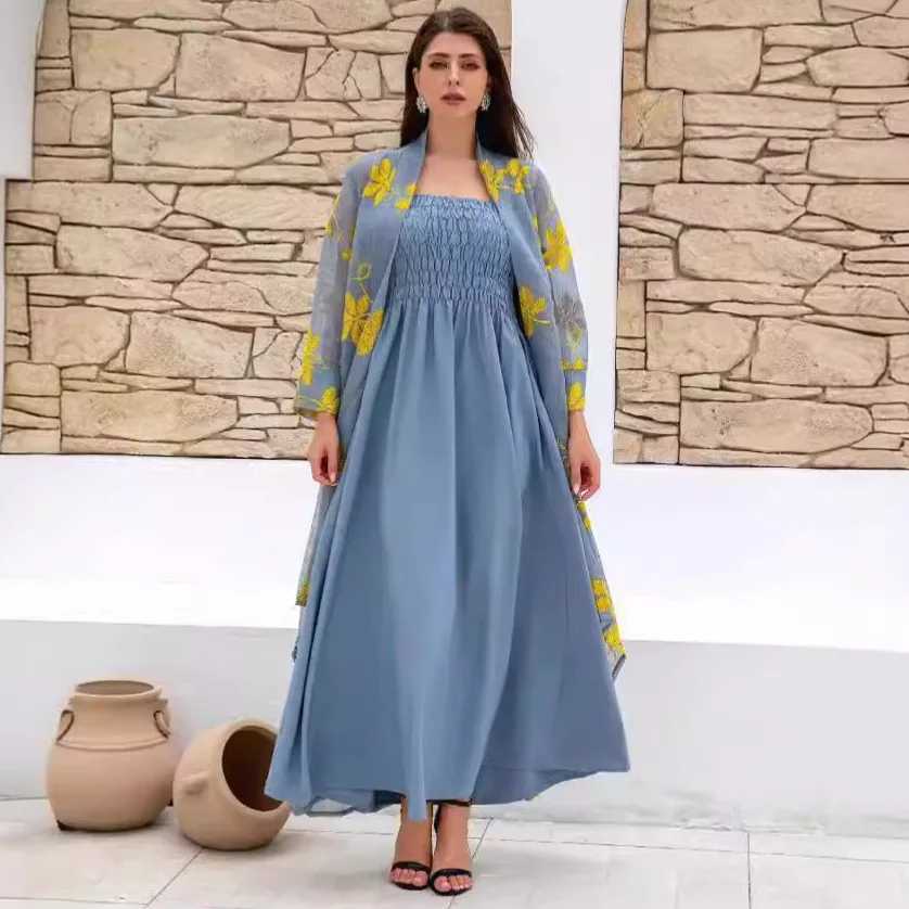 Abaya Clothes Ethnic Style Printed Pleated Long Cape Muslim Dress Miyake Women 2025 Fall Large Lapel Tie Cardigan Top Long Dubai X250514