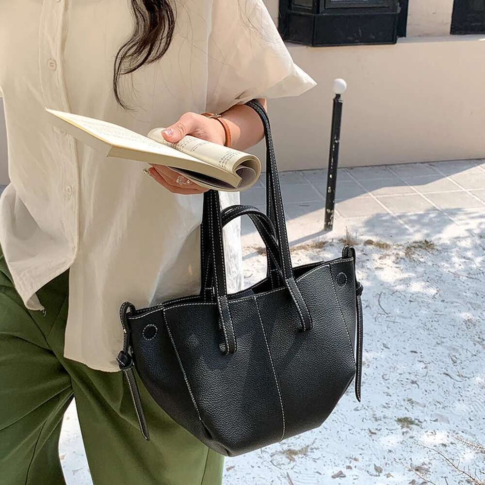 Women's Stylish Large Capacity Fashion Tote Ladies Solid Color Simple Shopping Bag Single Shoulder Bags