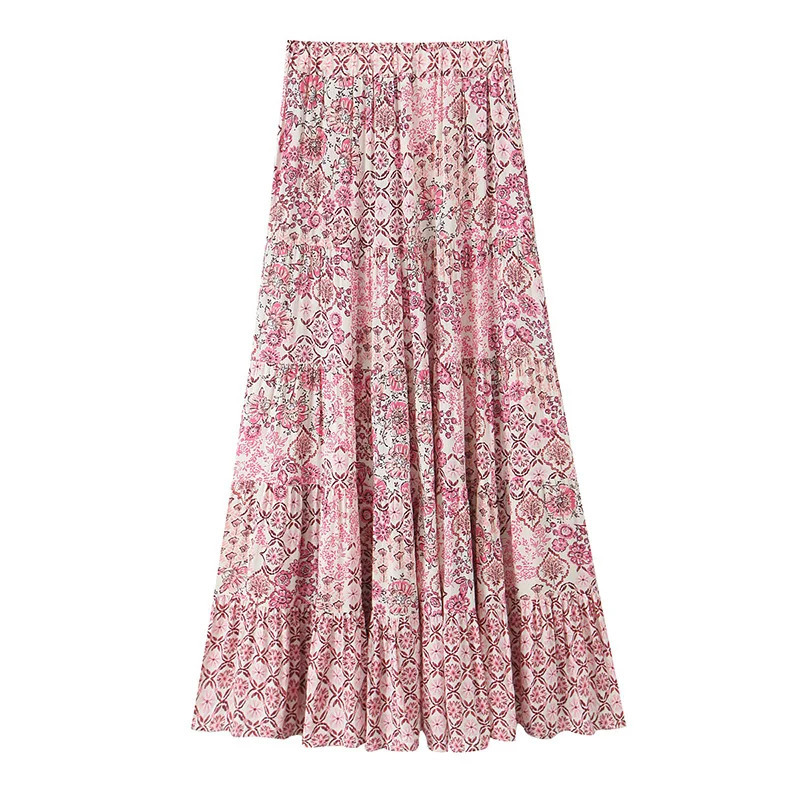 Willshela Women Fashion Printed Pleated ALine Midi Skirt Vintage High Elastic Waist Female Chic Lady Skirts 250514
