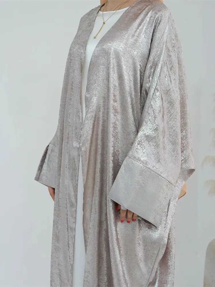 Ramadan Eid Shiny Batwing Satin Open Kimono Abaya Dubai Luxury 2024 Muslim Abayas For Women Kaftan Dress Islamic Clothing Femme X2505141