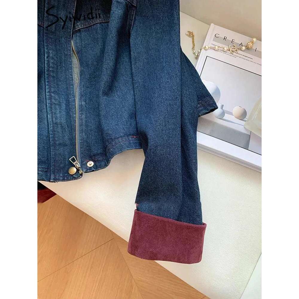 Syiwidii Denim For Women Turn-Down Collar Chic Button Zipper Casual Coat Autumn Fashion Long Sleeve Female Jean Jackets