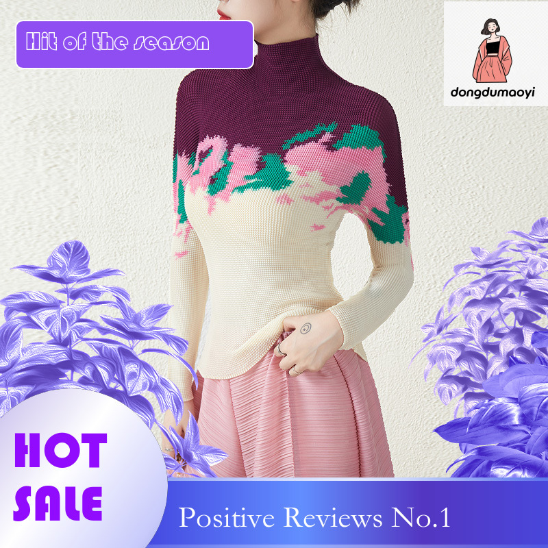 dongdumaoyi Counter quality high-end pleated temperament semi slim fit fashionable versatile T-shirt base high neck top