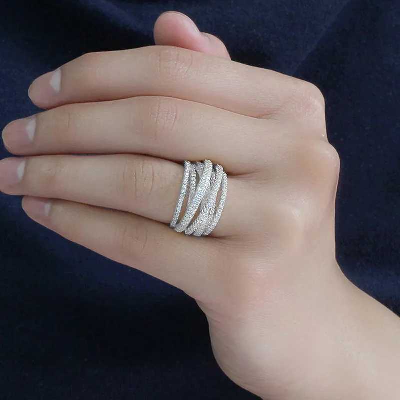 Luxury Female Rings 925 Sterling Silver Multi Layered Cross Ring for Women Micro Inlaid Zircon Promise Engagement JewelryXJ250514