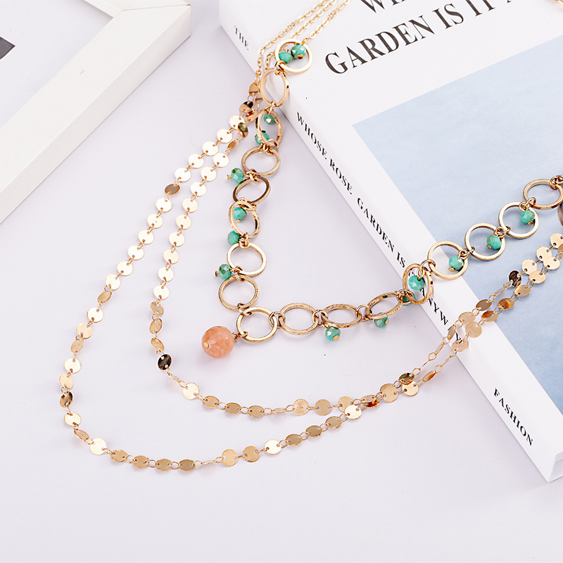 New Agate Copper Ring Crystal Multi Layer Necklace