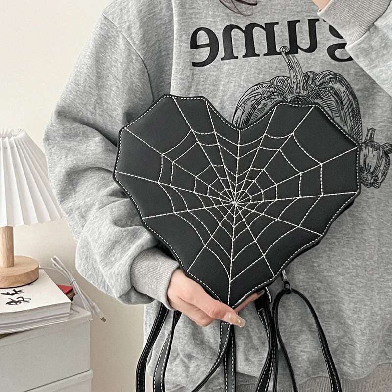Gothic Style Shoulder Halloween Girls PU Leather Women's Backpack Cobweb Crossbody Bag Handbag Purse For Women 250515