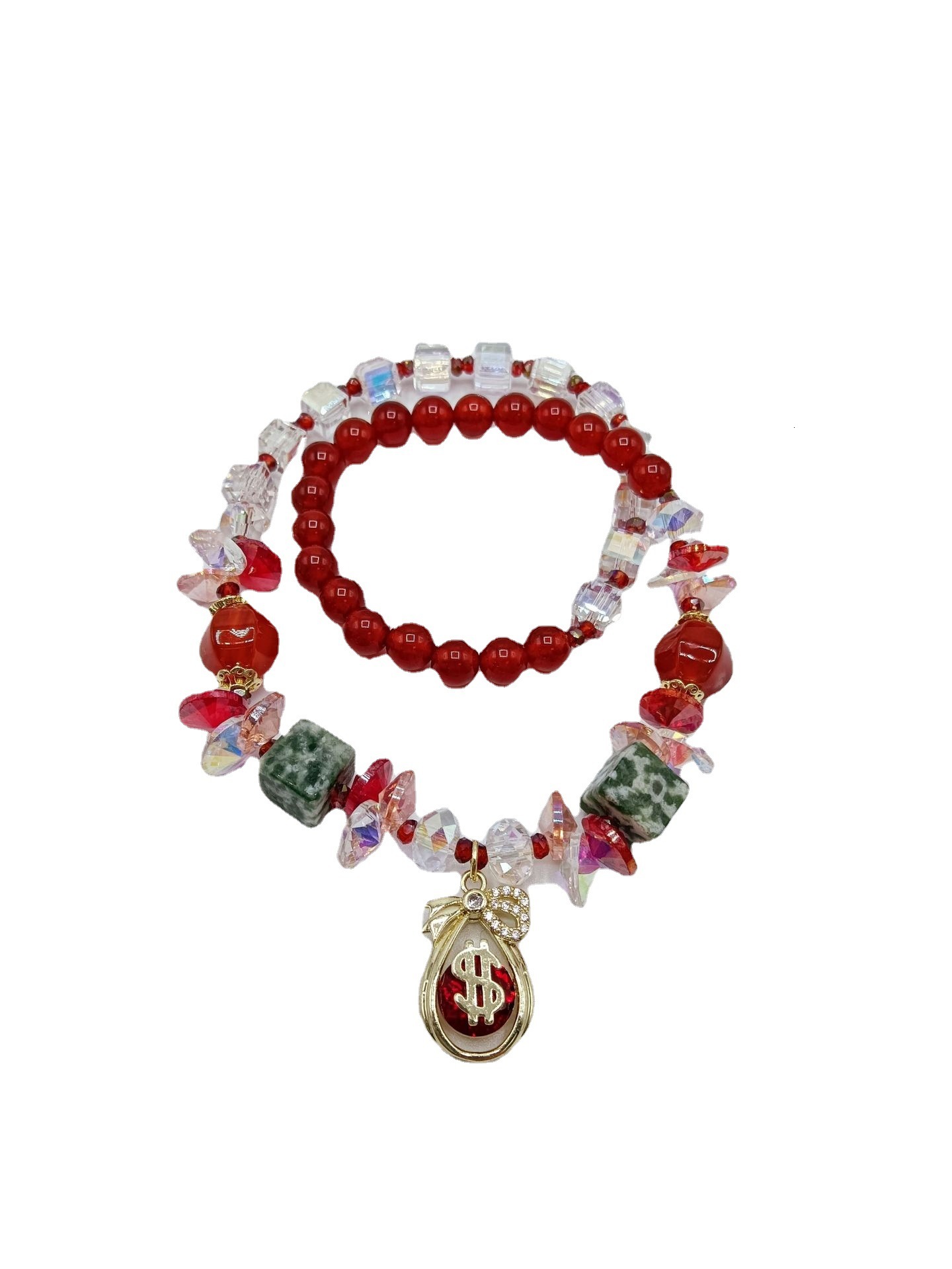 Korean style personalized fashion bead double circle big red auspicious bracelet, wedding gift for girlfriends, bracelet accessories