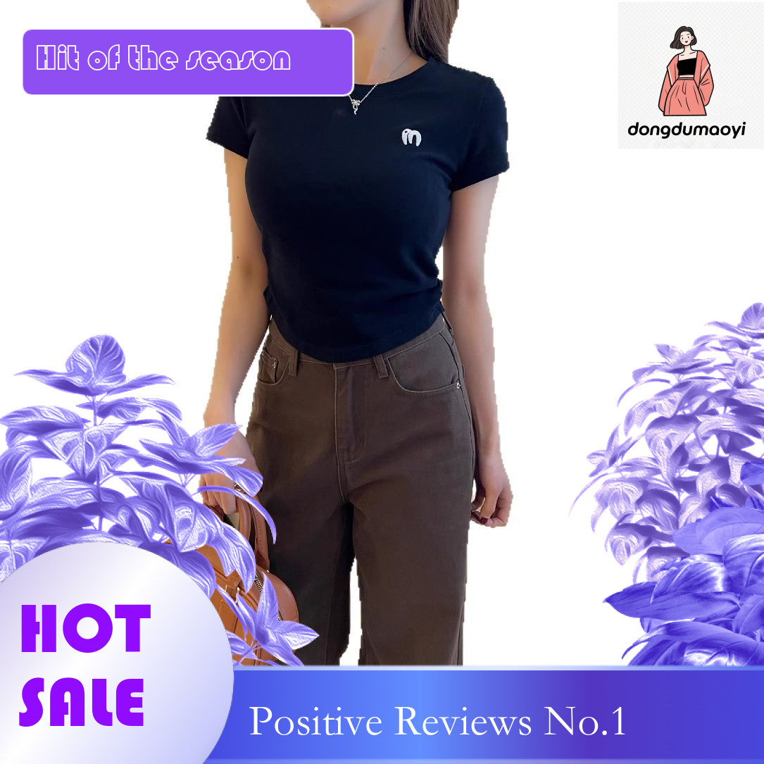 dongdumaoyi American style sleeved t-shirt for women in the summer of 2025, unique and chic embroidered short style, spicy girl waist cinching bottom 
