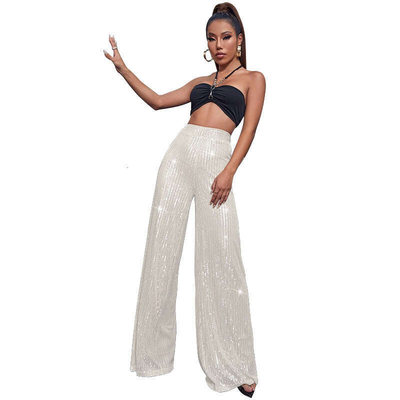 Women's Wear Women's High Waisted Fashionable Casual With Sequined Loose Drape And Wide Leg Pants For Summer Women