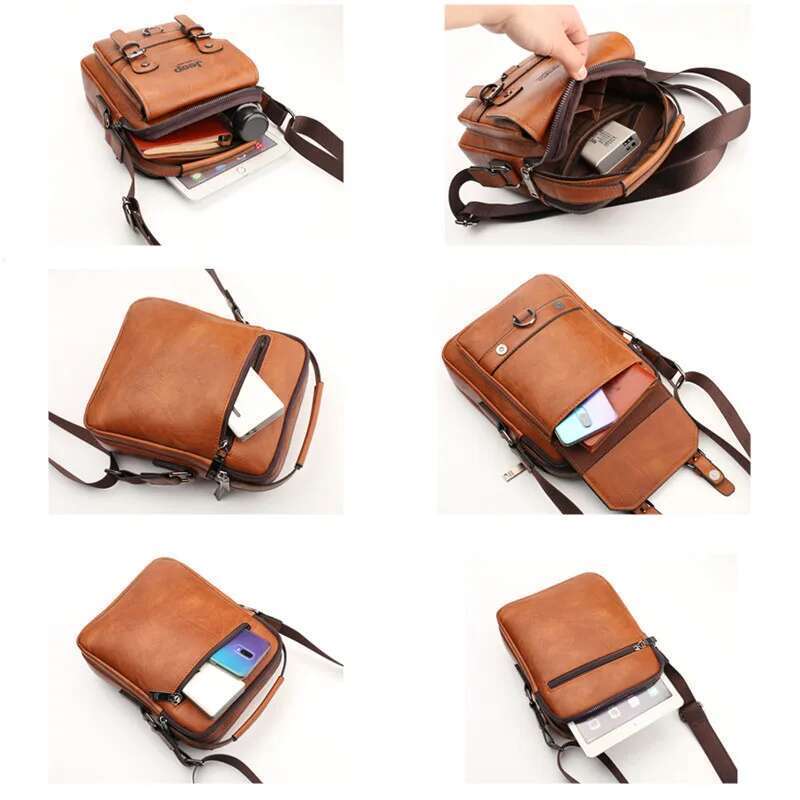 JEEP BULUO Multi-Function Business Handbags Men New Man's Shoulder Large Capacity Leather Messenger Bag Crossbody Big Brand