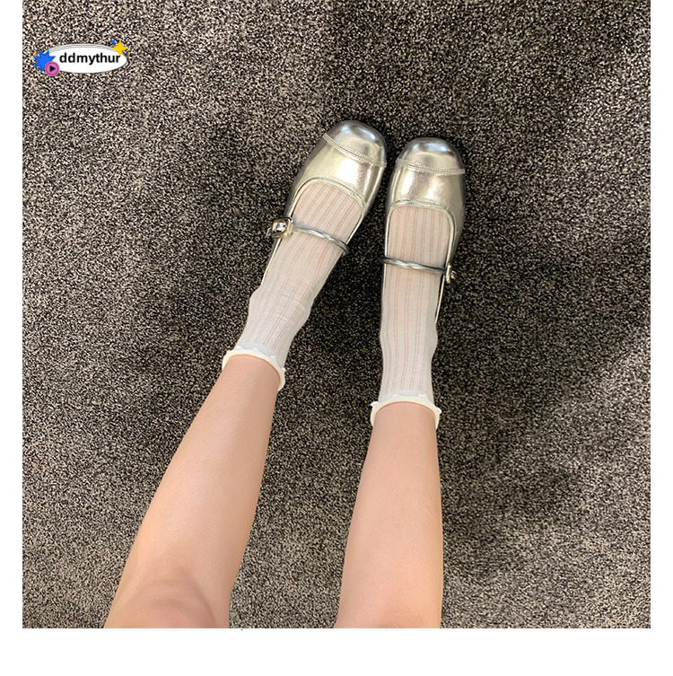 2025 summer new French soft soled ballet style silver inner height Mary Jane small leather single women's shoes ddmythur