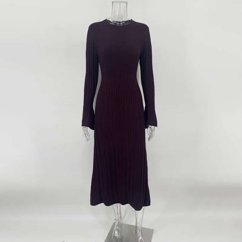Knitwear Fashion Loose Maxi Women Lace-Up High Waist Ribbed Sleeve Party Female Knit Bandage Long Dress