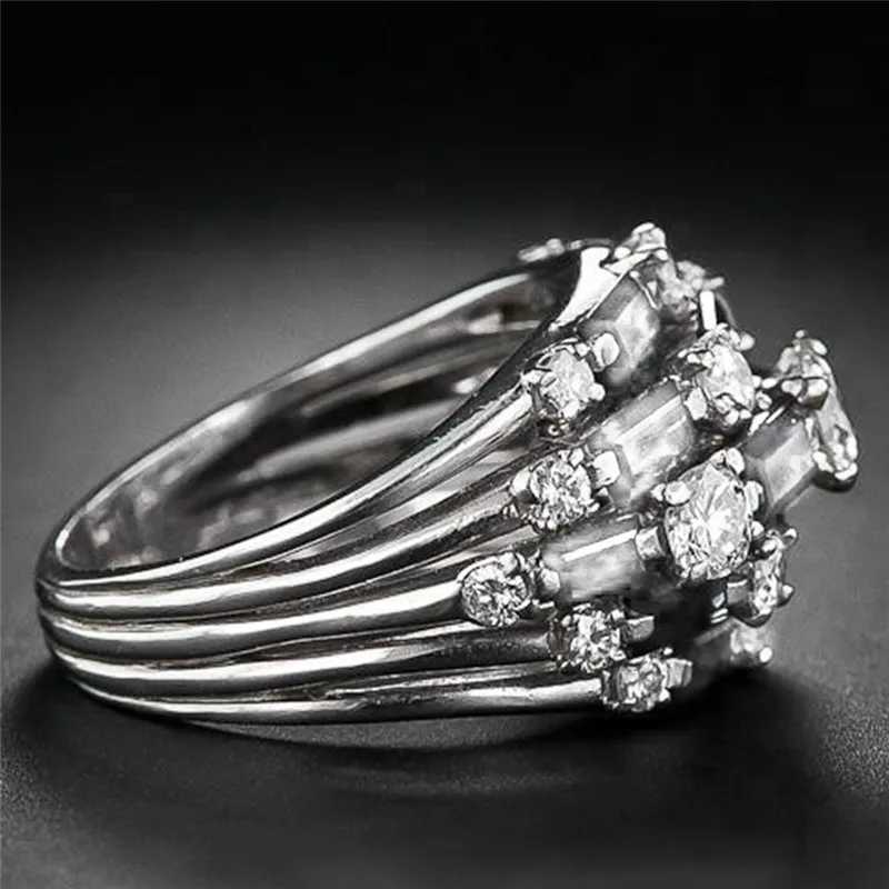 925 Sterling Silver Blue/White CZ Full Bling d Out Female Cubic Zirconia Wide Rings for Women Statement Jewelry GiftsXJ250514
