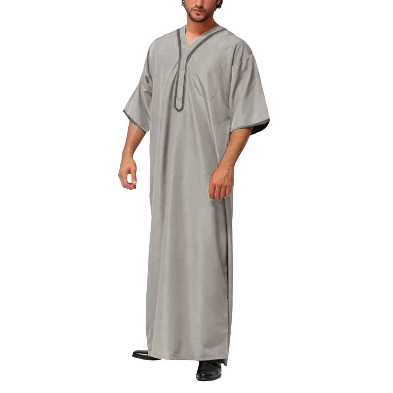 Muslim Men Jubba Thobe Solid Color Button Kimono Middle Robe Saudi Musulman Shirt Stand Collar Islamic Arabic Kaftan Men Abaya X250514