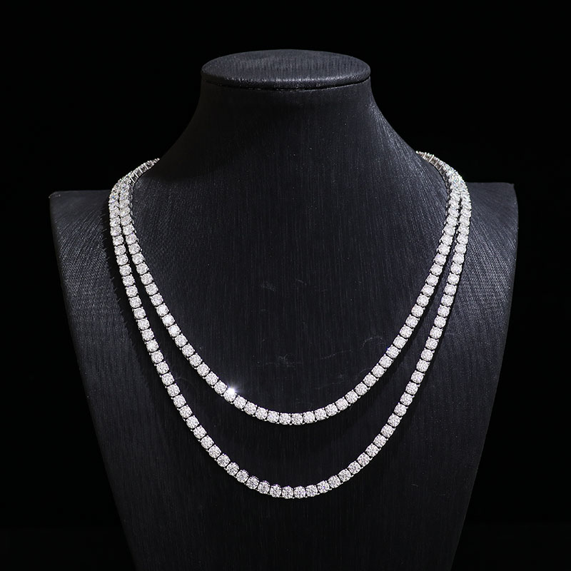 Pass Diamond Tetser 2mm 16inch 925 Silver DEF VVS Moissanite Diamond Tennis Chian Necklace Fine Jewelry for Men Women