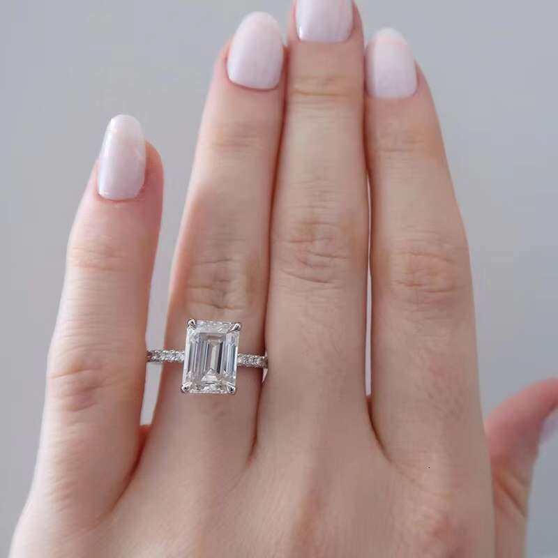 Women Engagement Ring Emearld Cut Solitaire DEF VVS Moissanite Ring 14k