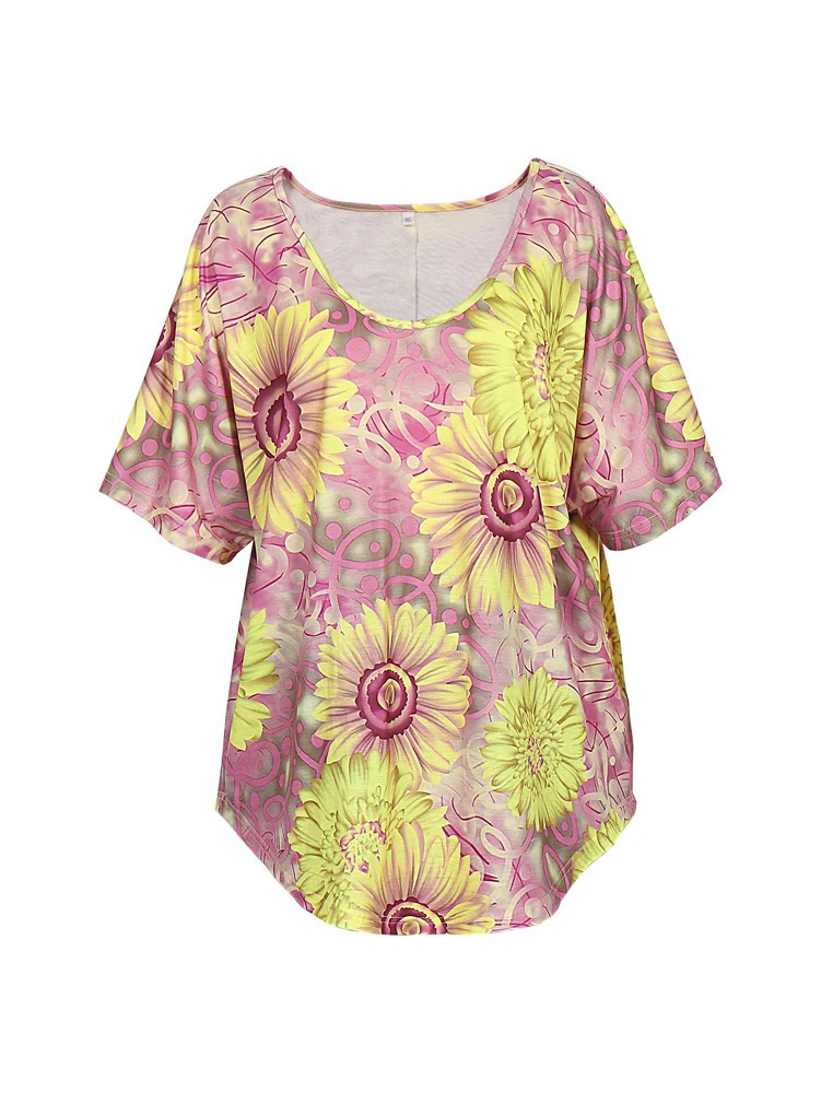 Plus Size 2025 Womens Elastic Waist Printed Pattern VNeck Casual Loose Two Piece Suit for Summer 250506