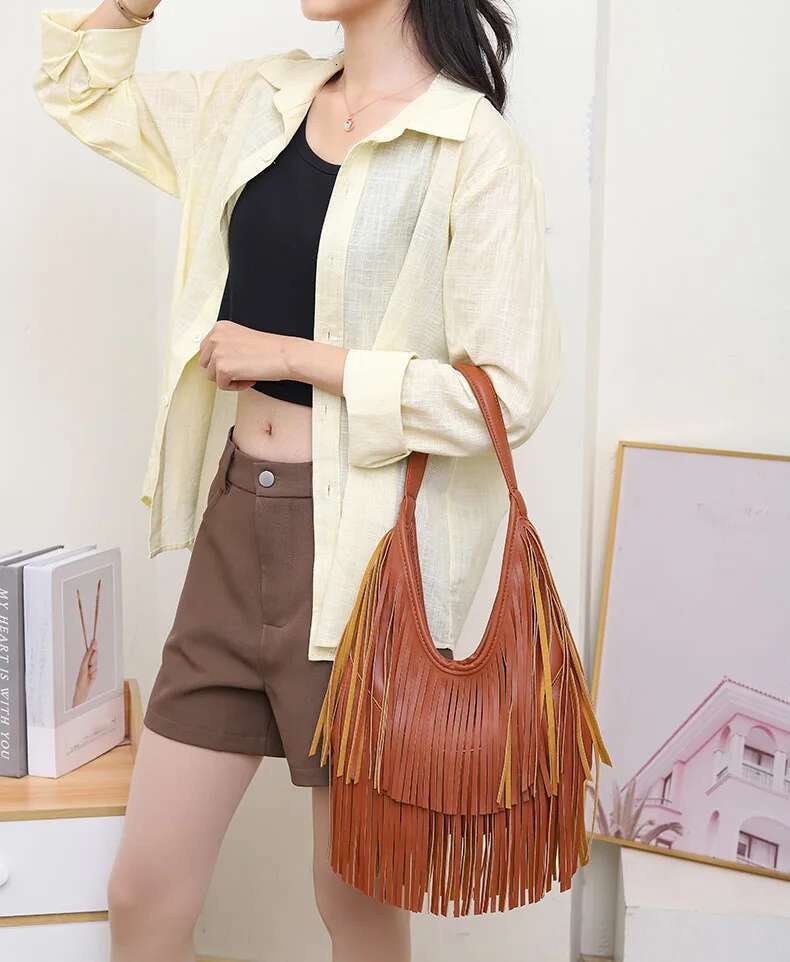 Long Tassels Women Handbag Fashion Shoulder Bags For Ladies Hand Soft PU Leather Casual Hobos Armpit Bag Female Tote