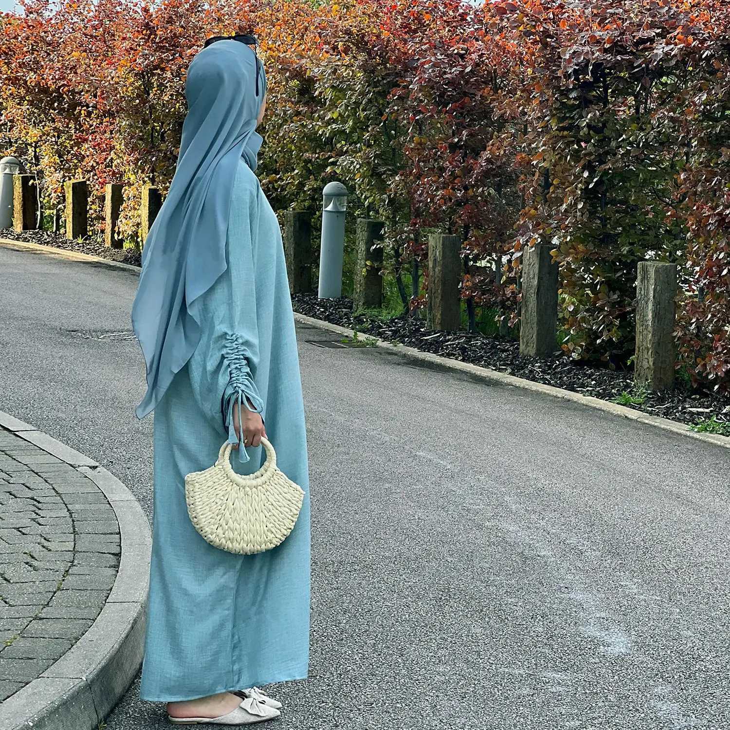 Eid Islamic Modest Dress for Women Abaya Lace-up Slve Morocco Casual Ramadan Vestidos Prayer Kaftan Dubai Muslim Long Robe X2505141