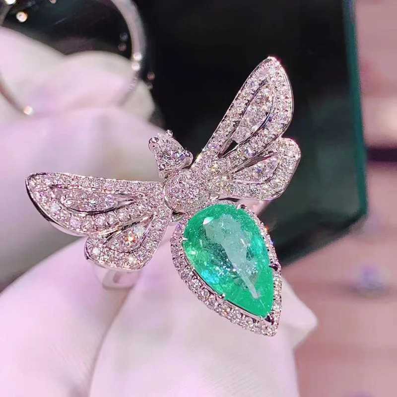 S925 Sterling Silver Color Big Bling Zircon Stone Dragonfly Rings for Women Wedding Engagement Fashion Jewelry giftXJ250514