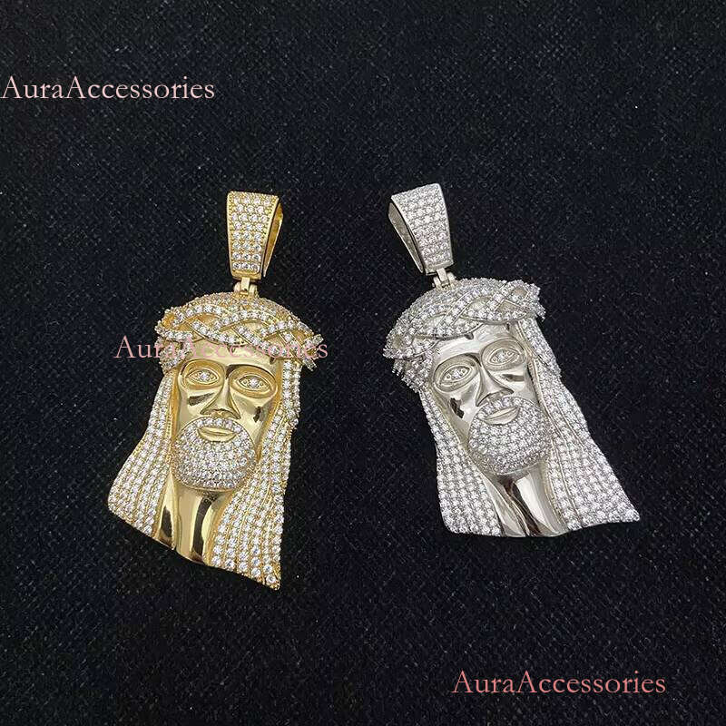 Large Size Micro Pave Solid Back Gold Hip Hop Iced Out Jesus Pendant