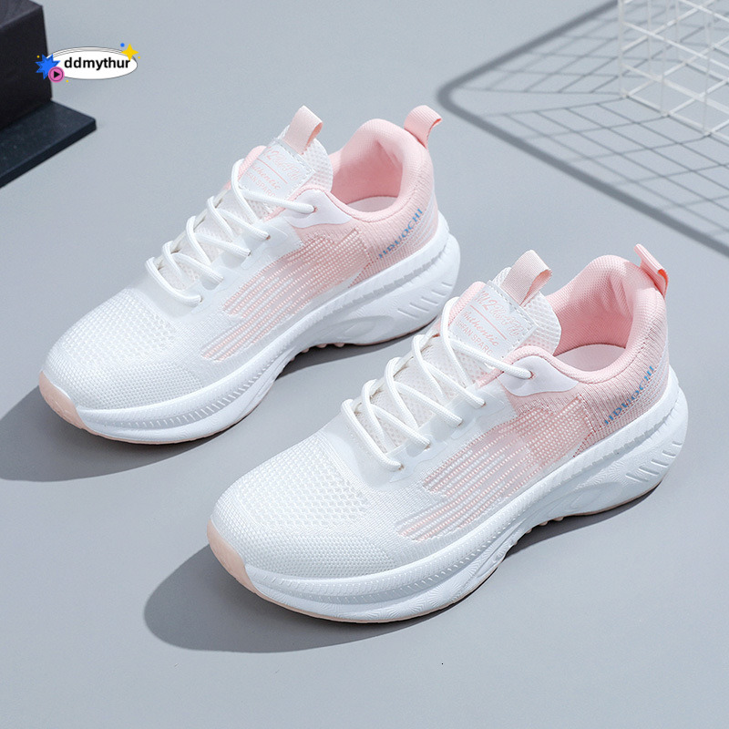 Women's white thick soled comfortable running fashionable and trendy, breathable sports shoes, women's shoes ddmythur