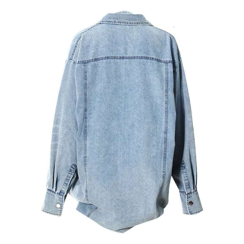 Getspring Women Jacket 2025 Spring Fashion Three Ways Wearing Halter Denim Coat Irregular Loose Casual Long Blue Jean Tops
