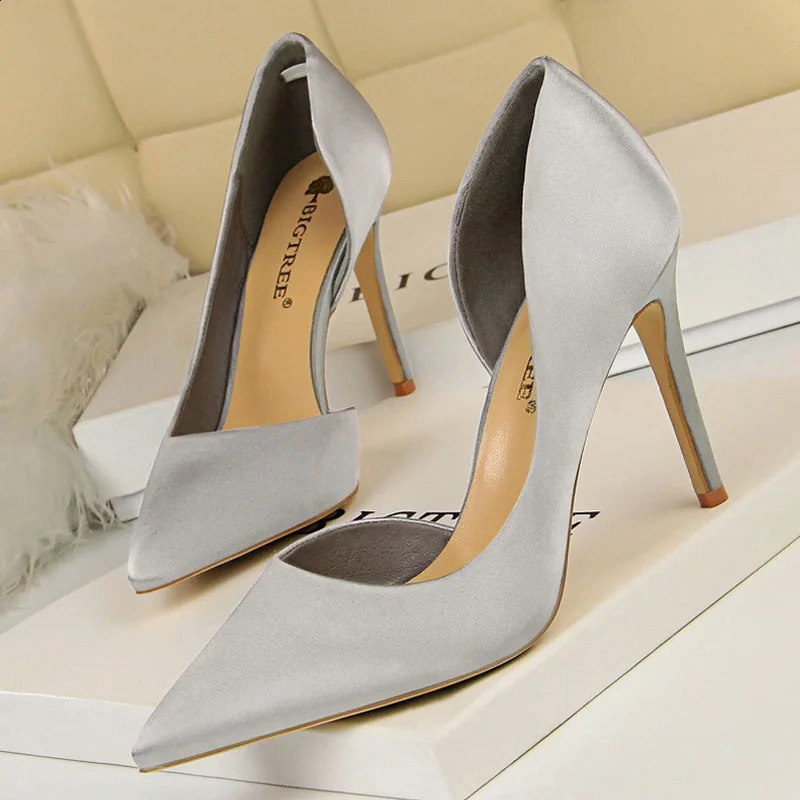 BIGTREE Shoes Sexy Woman Pumps Black Blue Sliver Women Heels Silk High Heels Women Shoes Stiletto Heels 9.5 Cm Ladies Shoes 250513