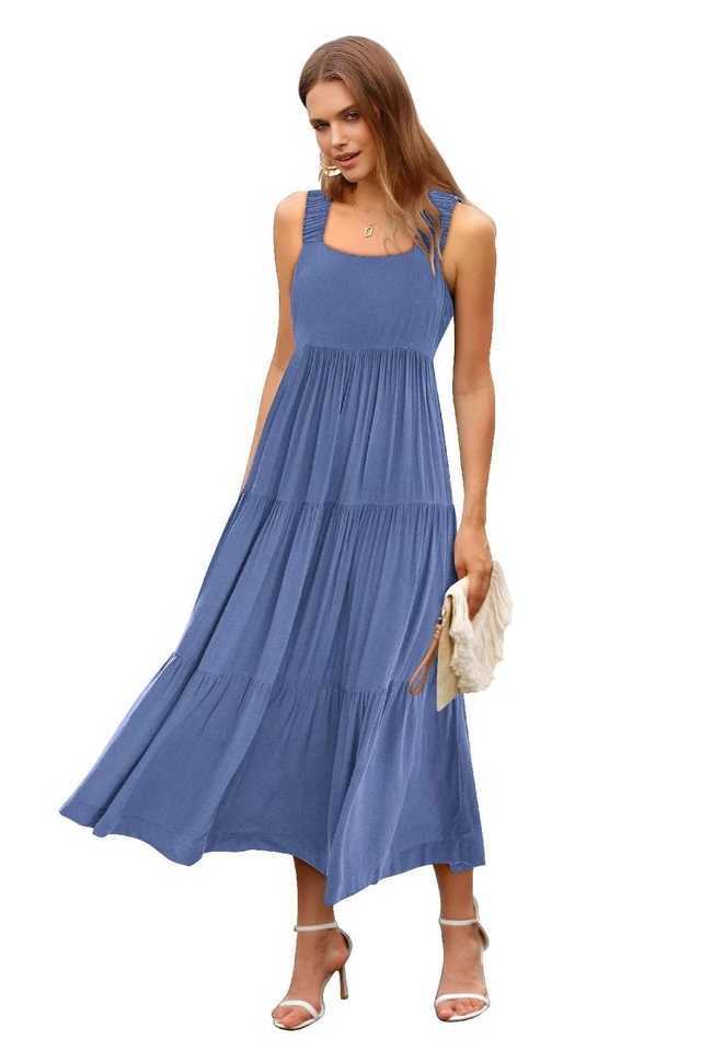 Womens 2025 Sun Dresses Womens Summer Casual Flowing Tired Long Dresses Backless Beach Long Dresses Vest DressesXJ250514