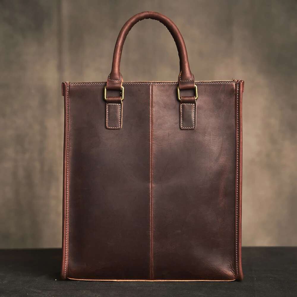 Genuine Handbag Vintage Large-Capacity Man Cowhide Briefcase Leather Business Trip Computer Bag