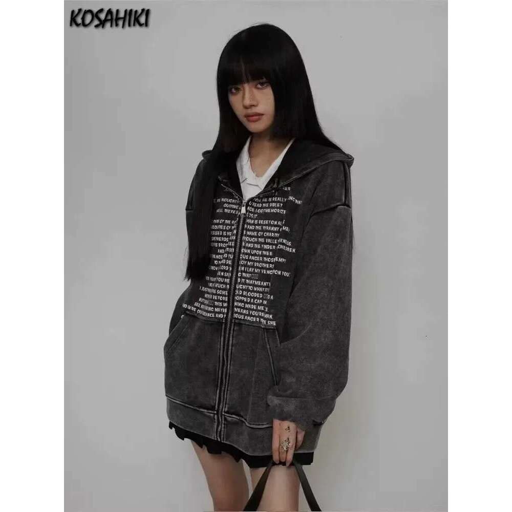 Spring Autumn Thicken Streetwear Casual Hoodies Fashion Oversized Zipper Women's Tops Y2k Aesthetic New Letter Print Sweatshirts Designer