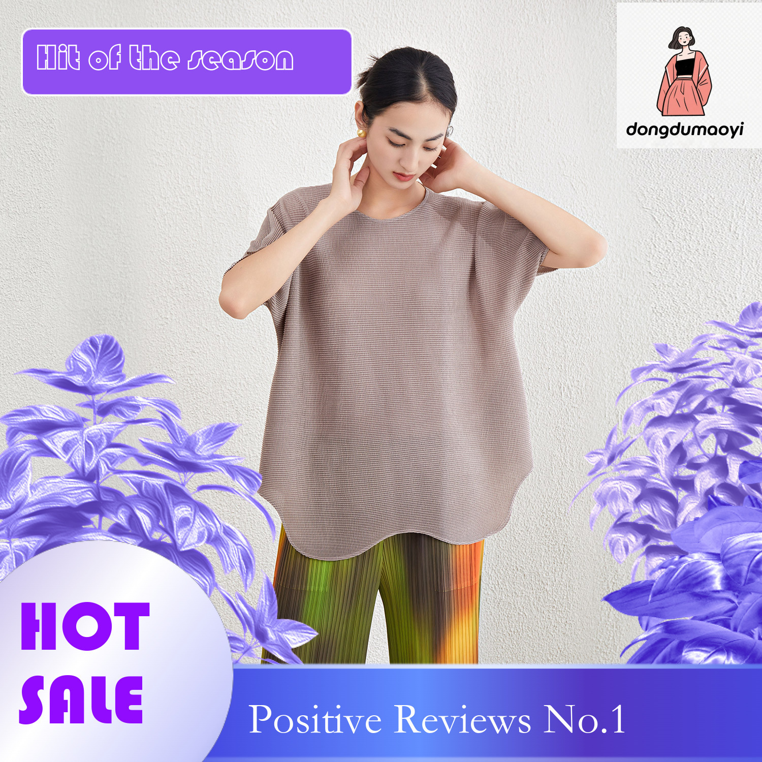 dongdumaoyi Miyake short sleeved pleated T-shirt summer new loose plus size, concealing flesh and slimming, irregular fashion versatile top for women