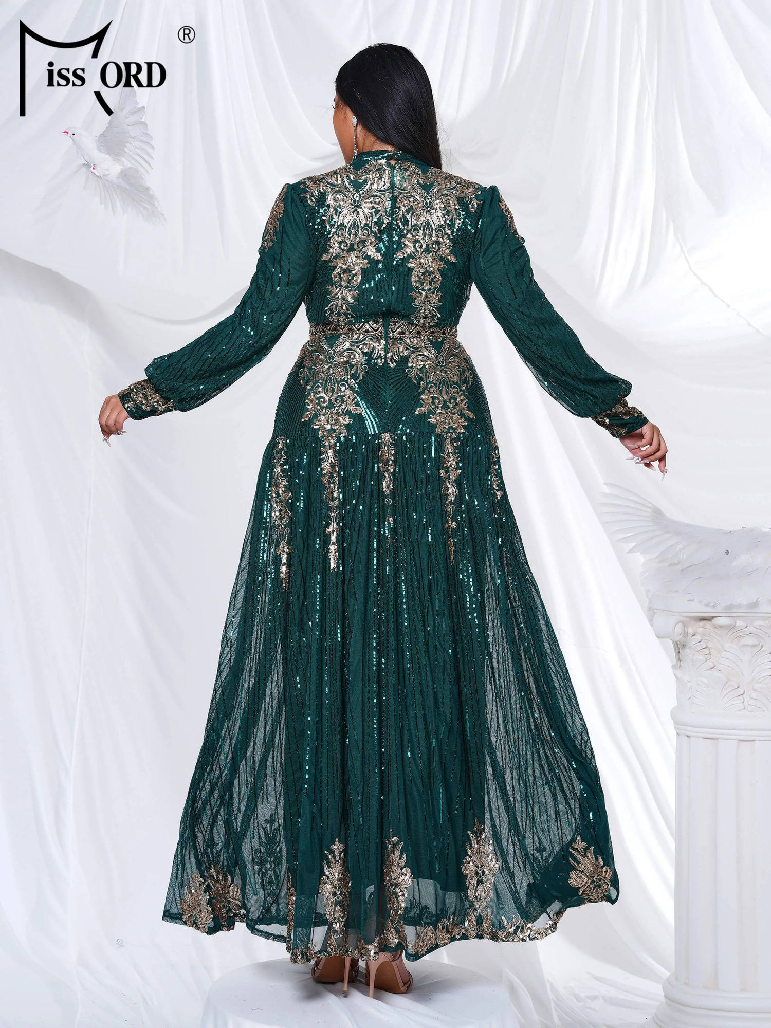 Missord Plus Size Geometric Sequin Green High Neck A Line Evening Large Formal Occasion Dresses 250506