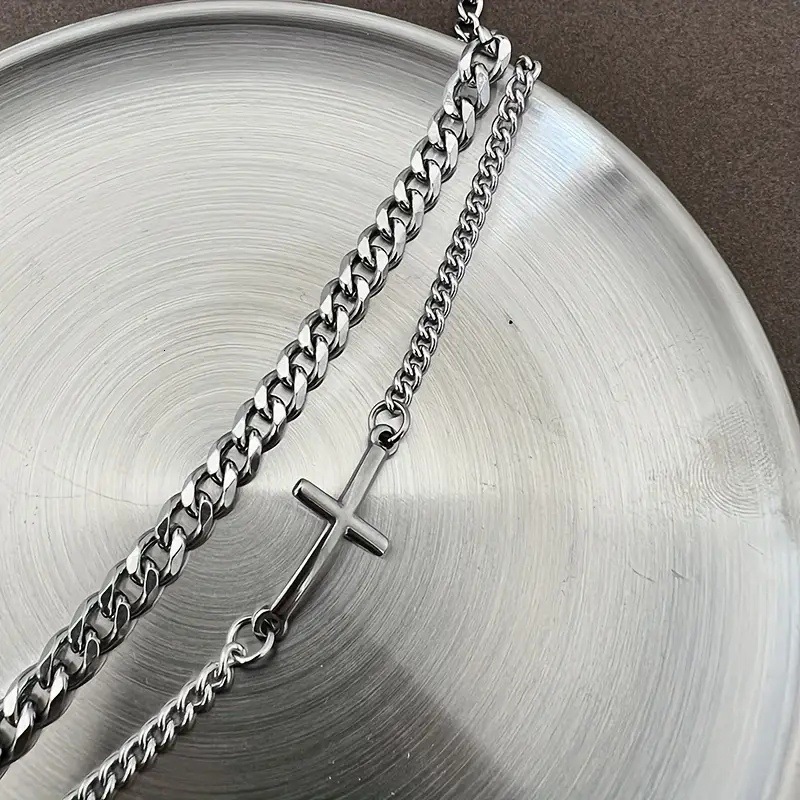 Jewelry Metal Cuban Chain Cross Double layer Men's Bracelet Fashion Versatile Handpiece