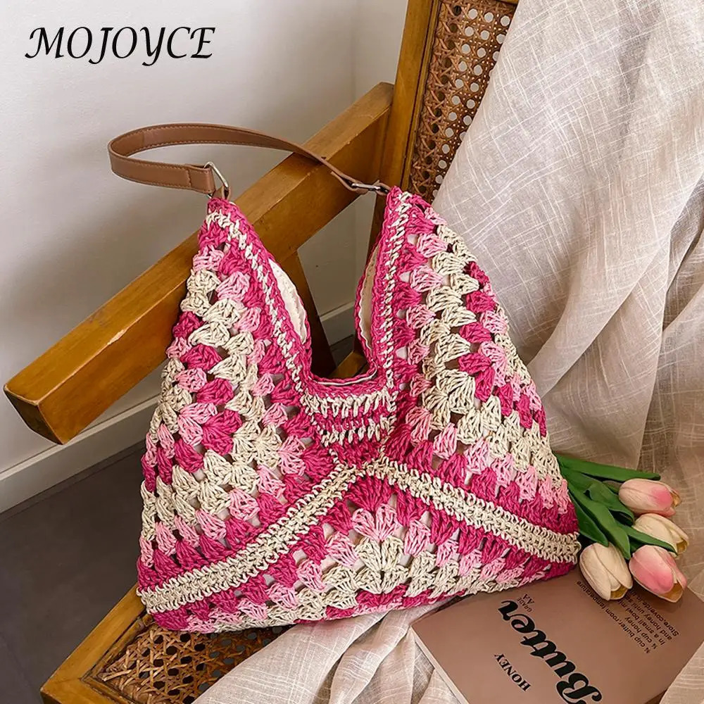 Women Woven Handbag Large Capacity Casual Tote Bag Wear Resist HollowedOut Braid Summer Beach Travel 250514
