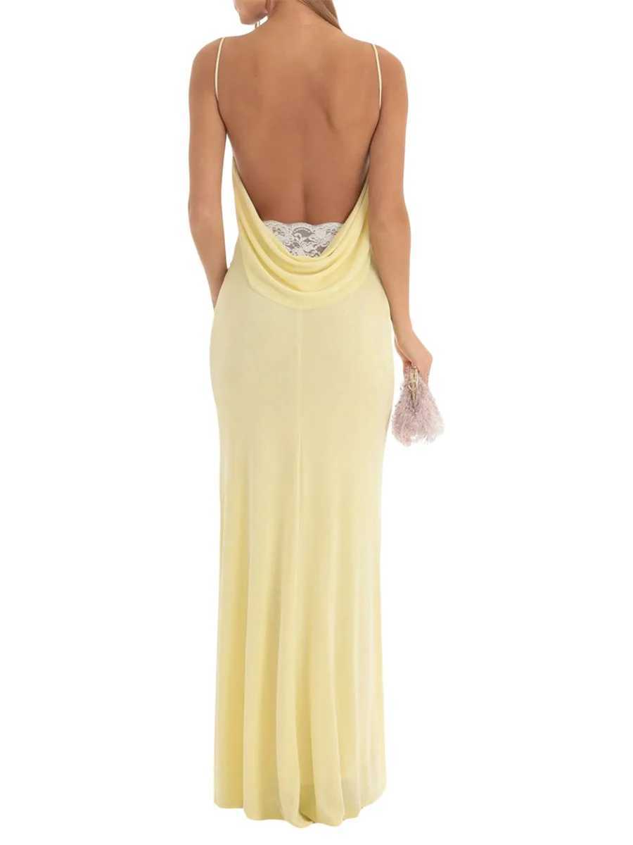Womens Solid Color Long Bodycon Sling Dress Cowl Neck Sleeveless Summer Party Club Backless Cocktail DressXJ250514
