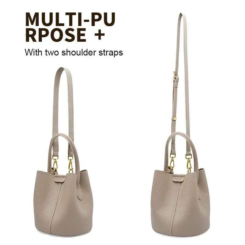 Genuine Leather New Commuter Women's Bucket Lady Top Handle Vegetable Basket Crossbody Messenger Bag