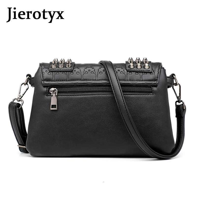 JIETOTYX Women Leather Messenger Single Skull Rivet Shoulder Bags Sac A Main Bolsa Black Vintage Sexy Bag Lady Drop